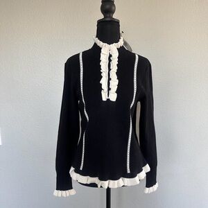 CAbi Black & White Ruffle Adorn Sweater – NWT 
🖤
Size M | Original $120
